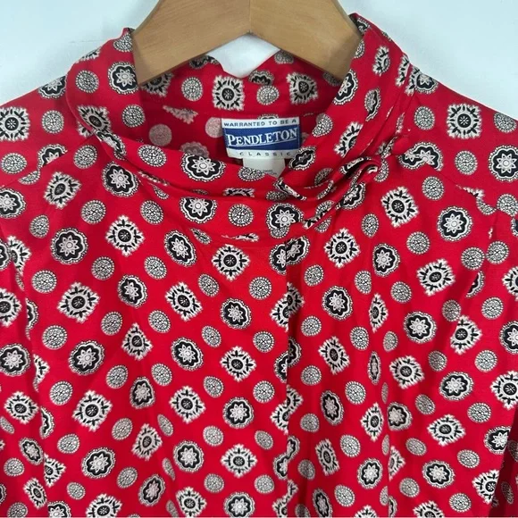 Vintage Pendleton Red Print Button Up blouse Size 18 - Picture 2 of 6